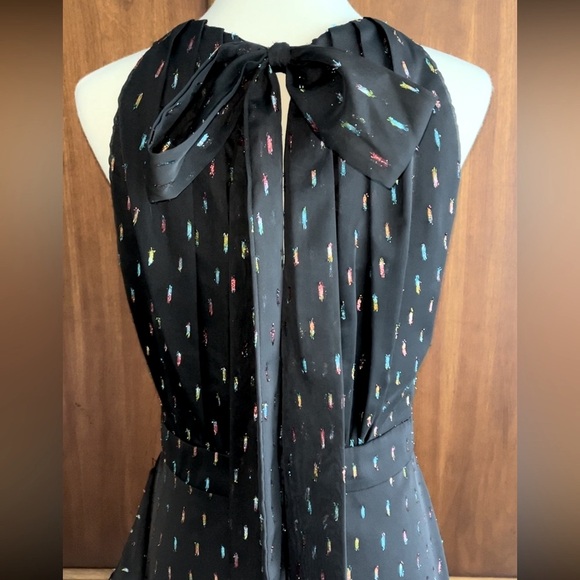 Betsy & Adam Metallic Chiffon Front Ruffle Slit Halter Neck Sleeveless Gown - Picture 5 of 16